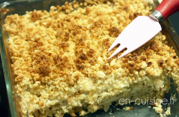 Recette crumble de céleri, chèvre et lardons au Thermomix